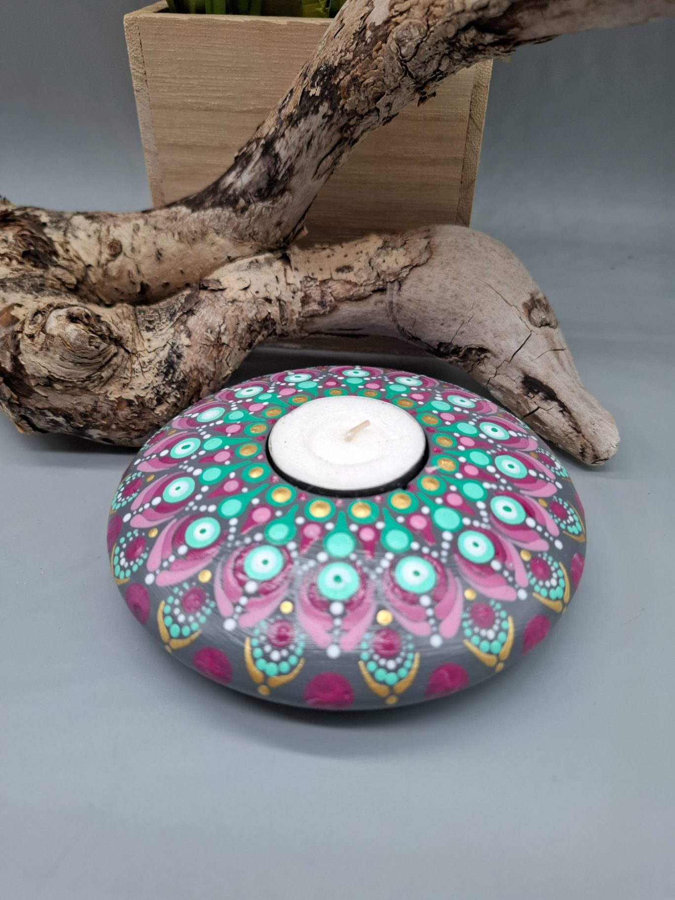 Dot-Painting Mandala Kerzenhalter Steinkunst