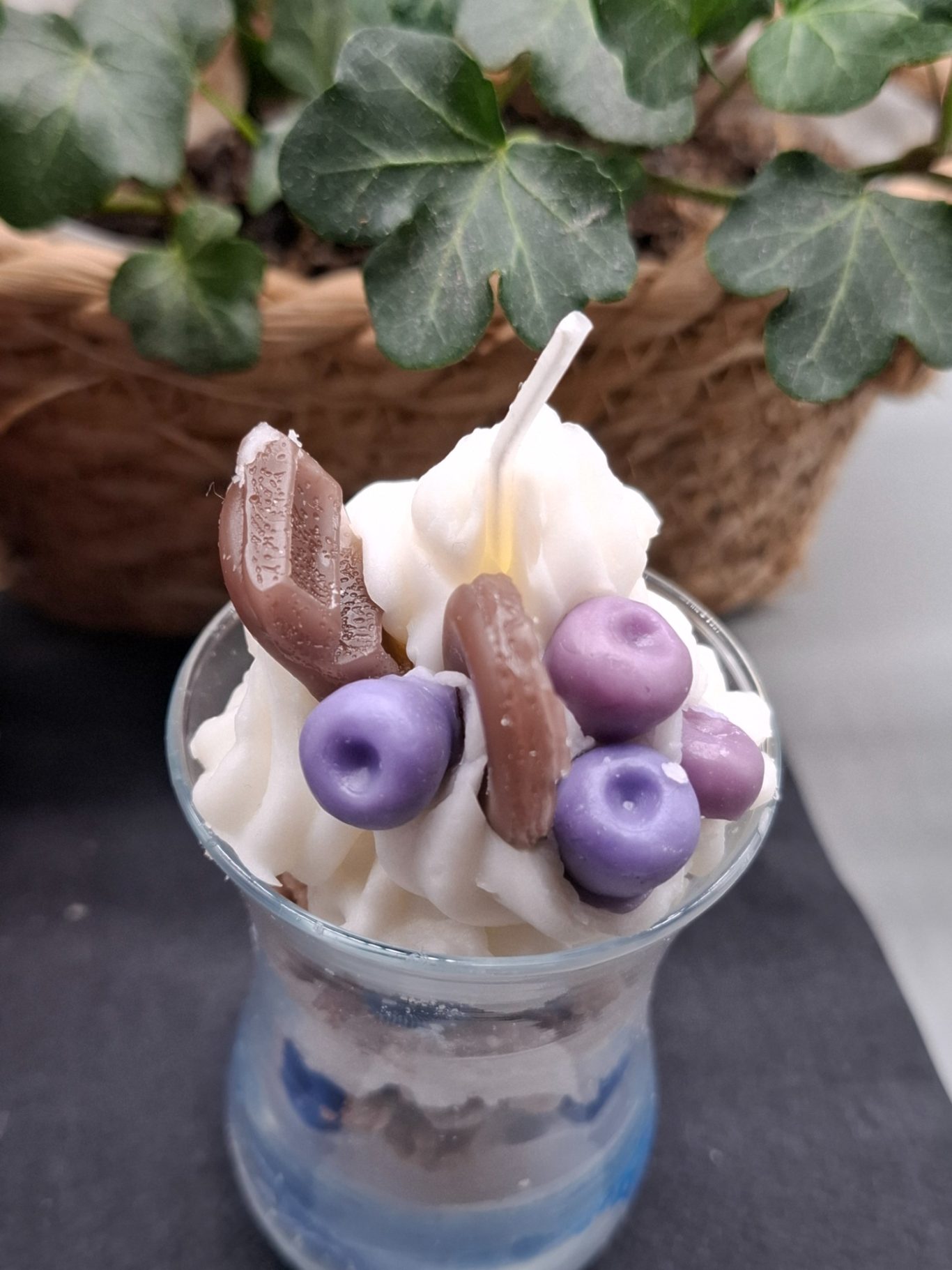 Dessertkerze Heidelbeere Kerzendeko