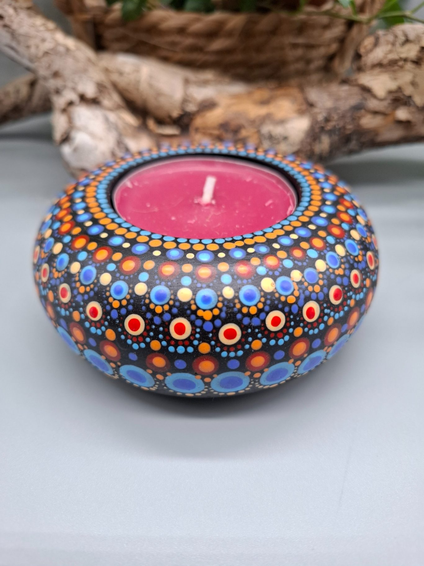 Dot-Painting Mandala Kerzenhalter Steinkunst