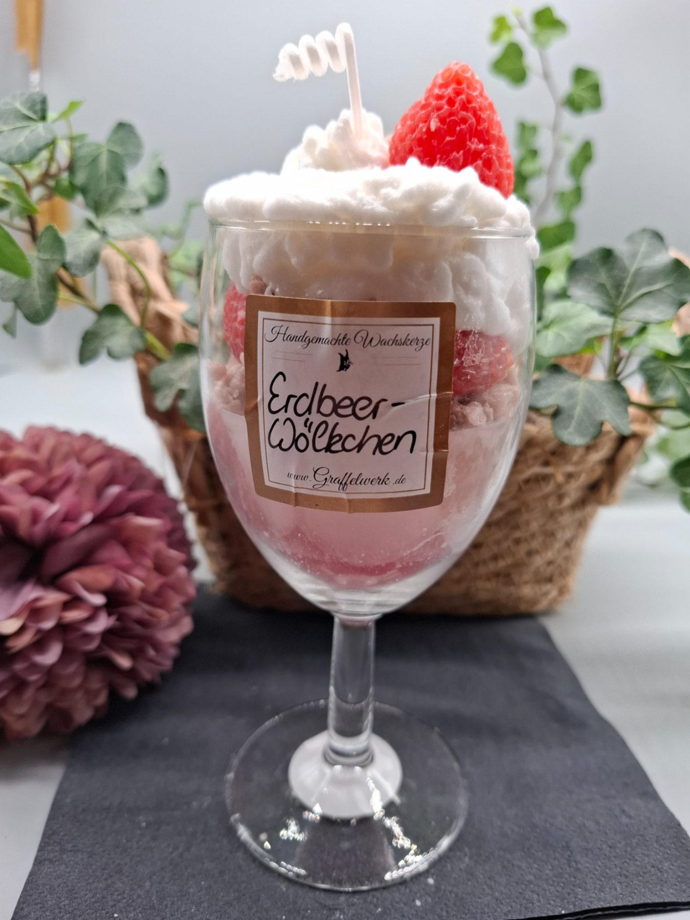 Dessertkerze Erdbeerwölkchen Kerzendeko