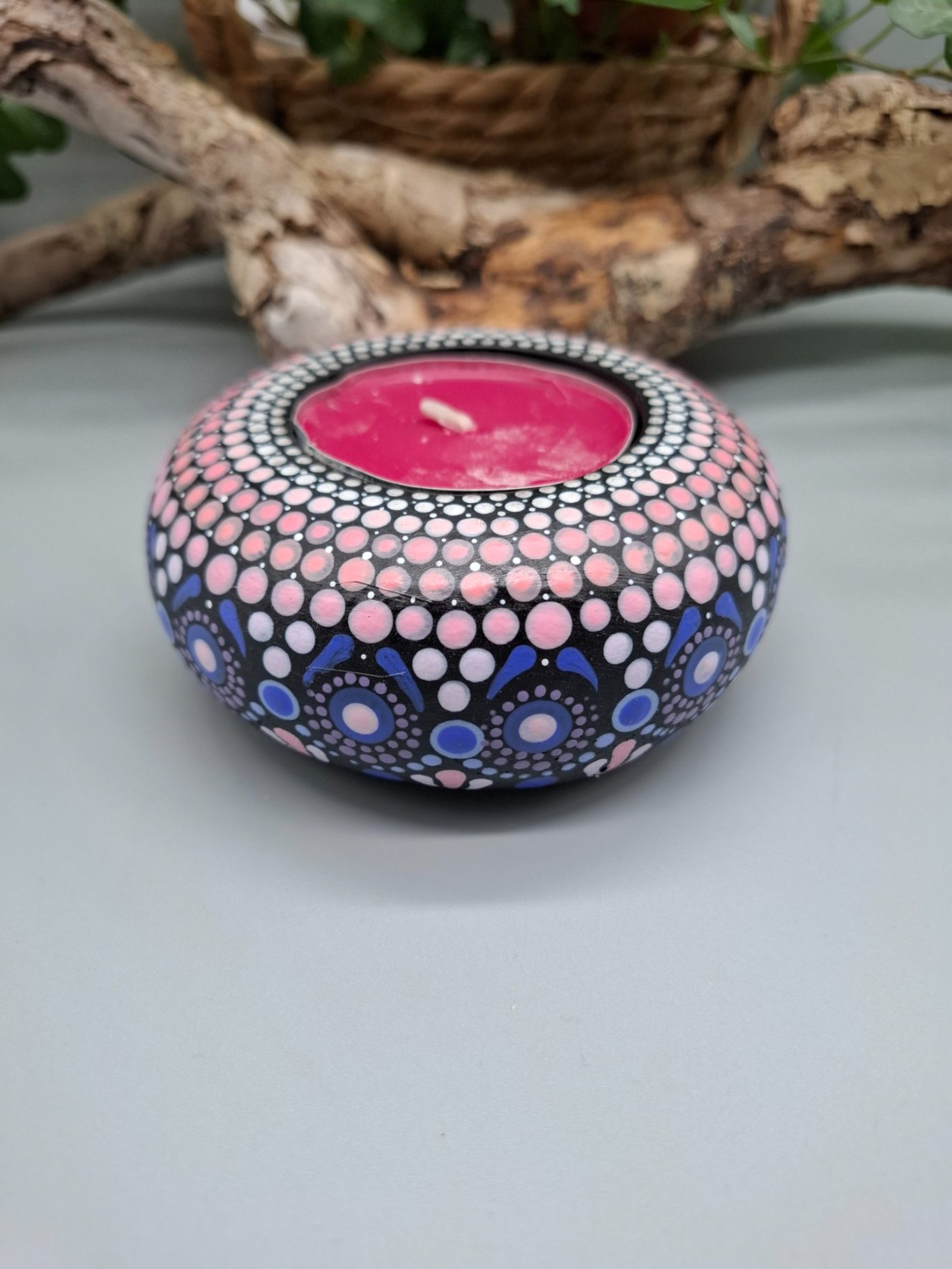 Dot-Painting Mandala Kerzenhalter Steinkunst