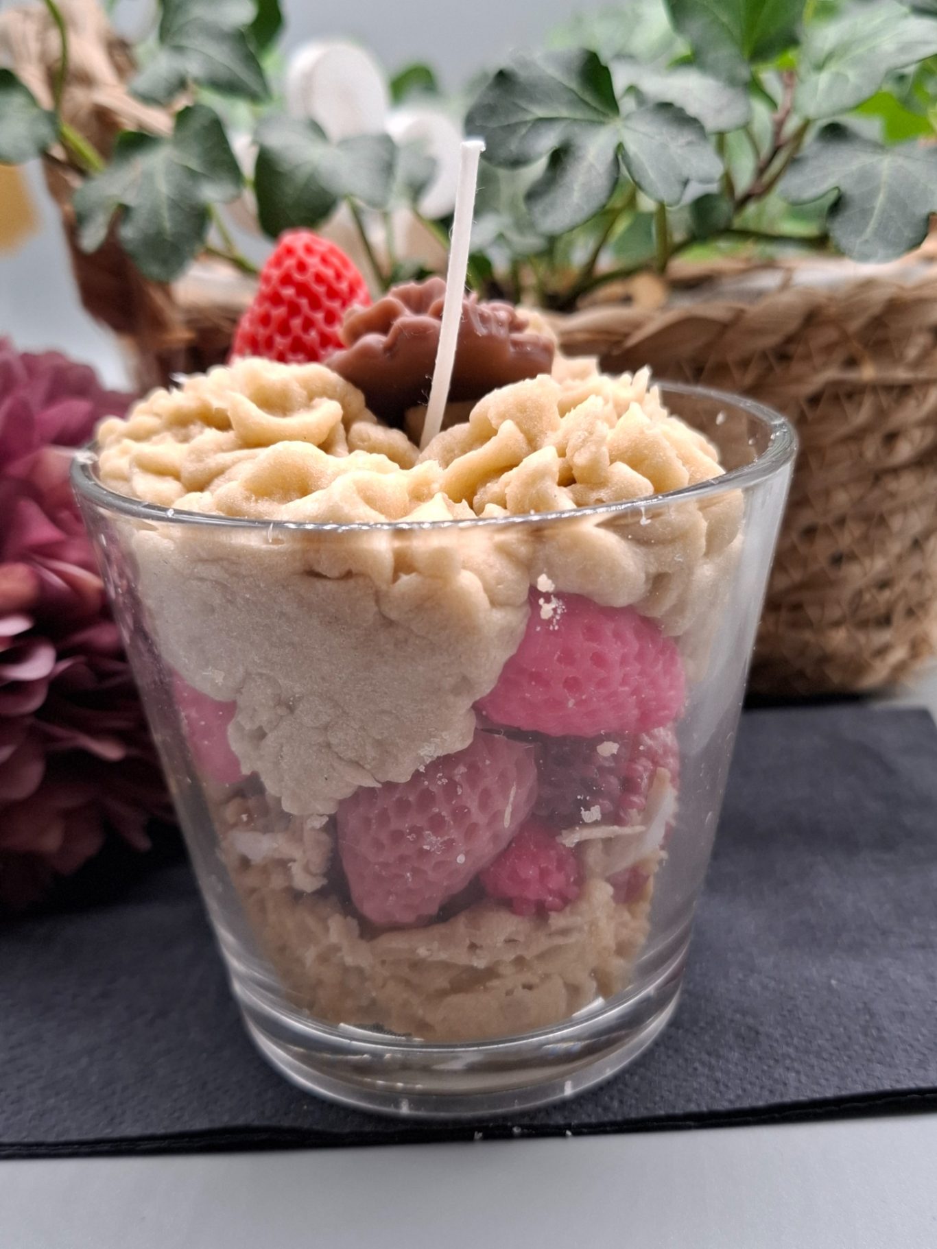 Dessertkerze Erdbeere Kerzendeko